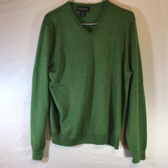 Vintage Brooks Brothers Sweater Green Size Medium Merino Wool Silk Blend Preppy - Picture 1 of 10